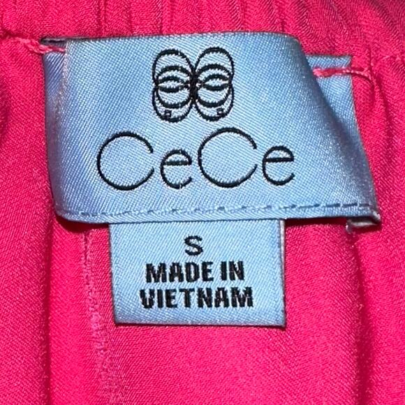 CeCe Hot Pink Satin Ruffle Bow Tie One Shoulder Blouse Size S - Picture 3 of 10